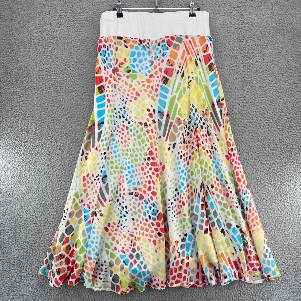 Multiples Skirt Women Large Rainbow Multi Animal Print Flared Flowy Pull On Midi